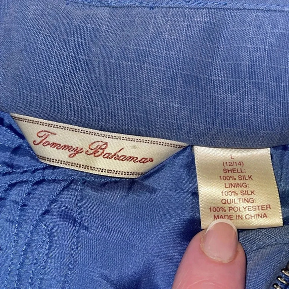 Tommy Bahama Silk Quilted Embroidered Blue Vest - Large U - Picture 4 of 5